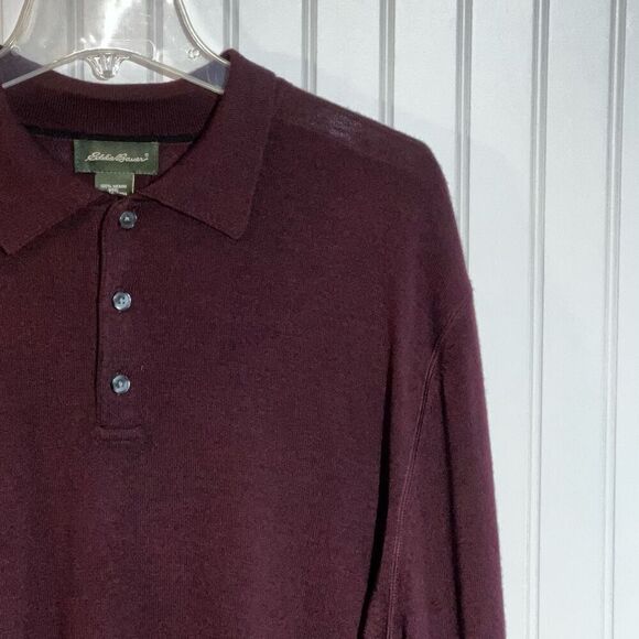 Eddie Bauer Merino Wool Sweater Men’s XLarge Tall Wine 1/4 Button Up Collared LS - Picture 3 of 10